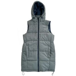 Noisy May Olive Green Long Quilted Hooded Puffer Aurora Vest - Size XS